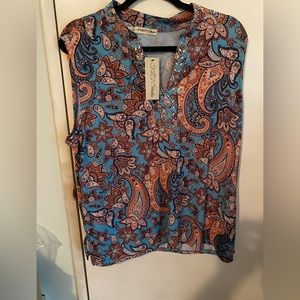 FLJ Studios Pullover Paisley Print Jeweled Blouse XL rhinestone trim NWT